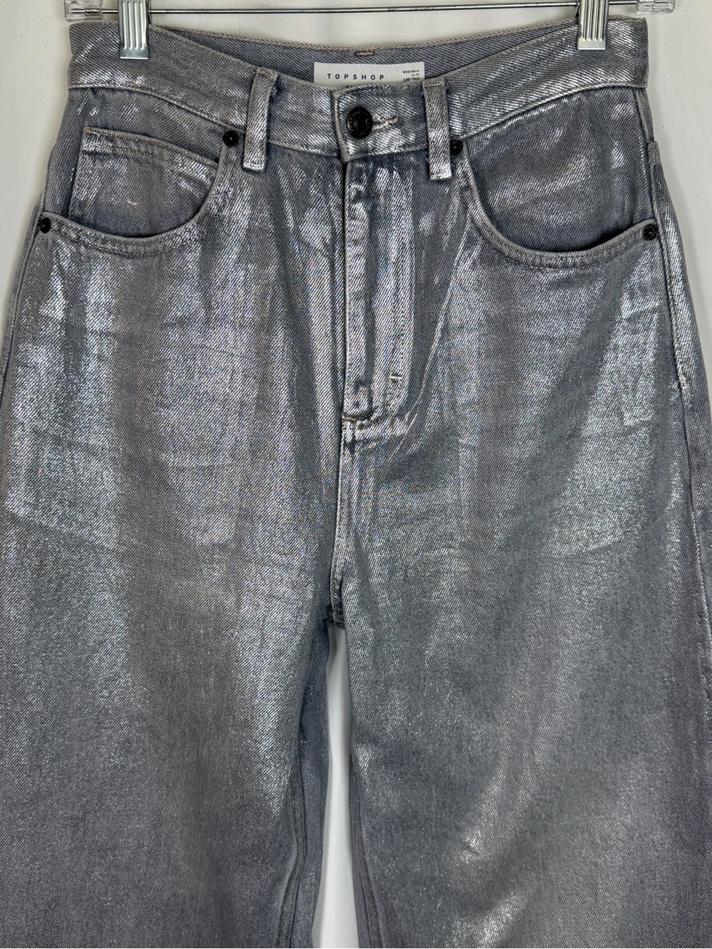 Topshop Baggy Metallic Silver Jeans – W26 L30